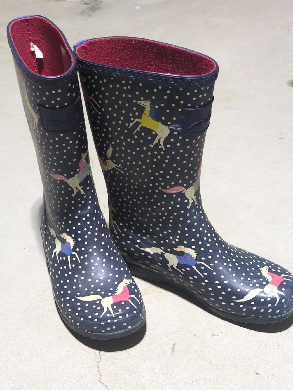 Joules Kids Navy Polka Dot Horse Rain Boots Size 3